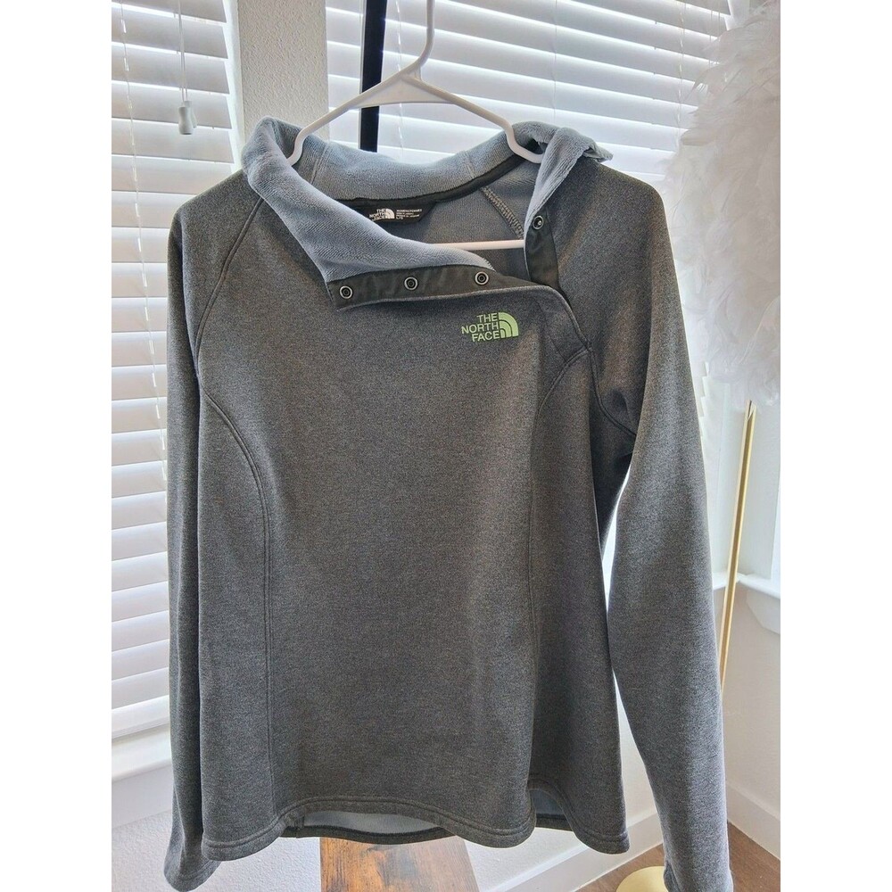 The North Face Heather Gray Fleece Pullover with Lime Logo